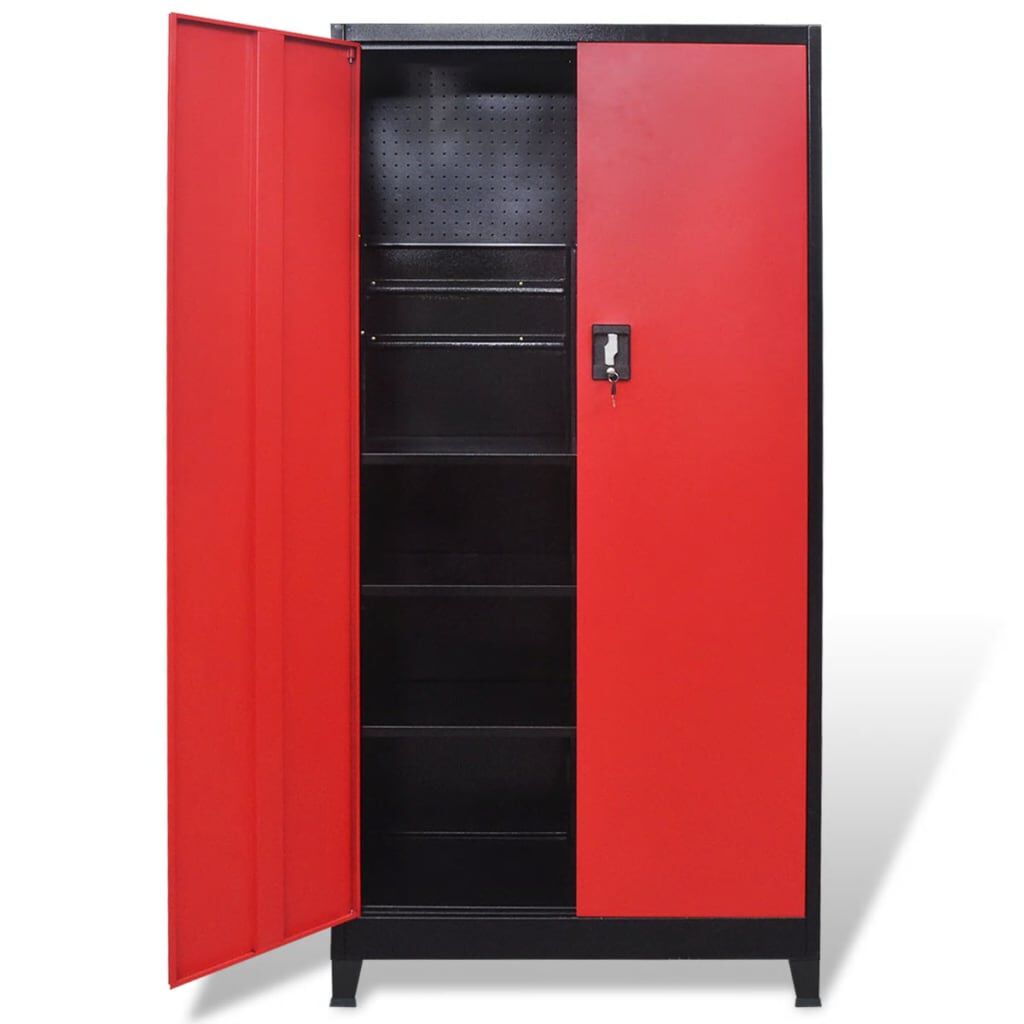 vidaXL Шафа для інструментів 2 дверцят Чорний/червоний 90x40x180см Сталь